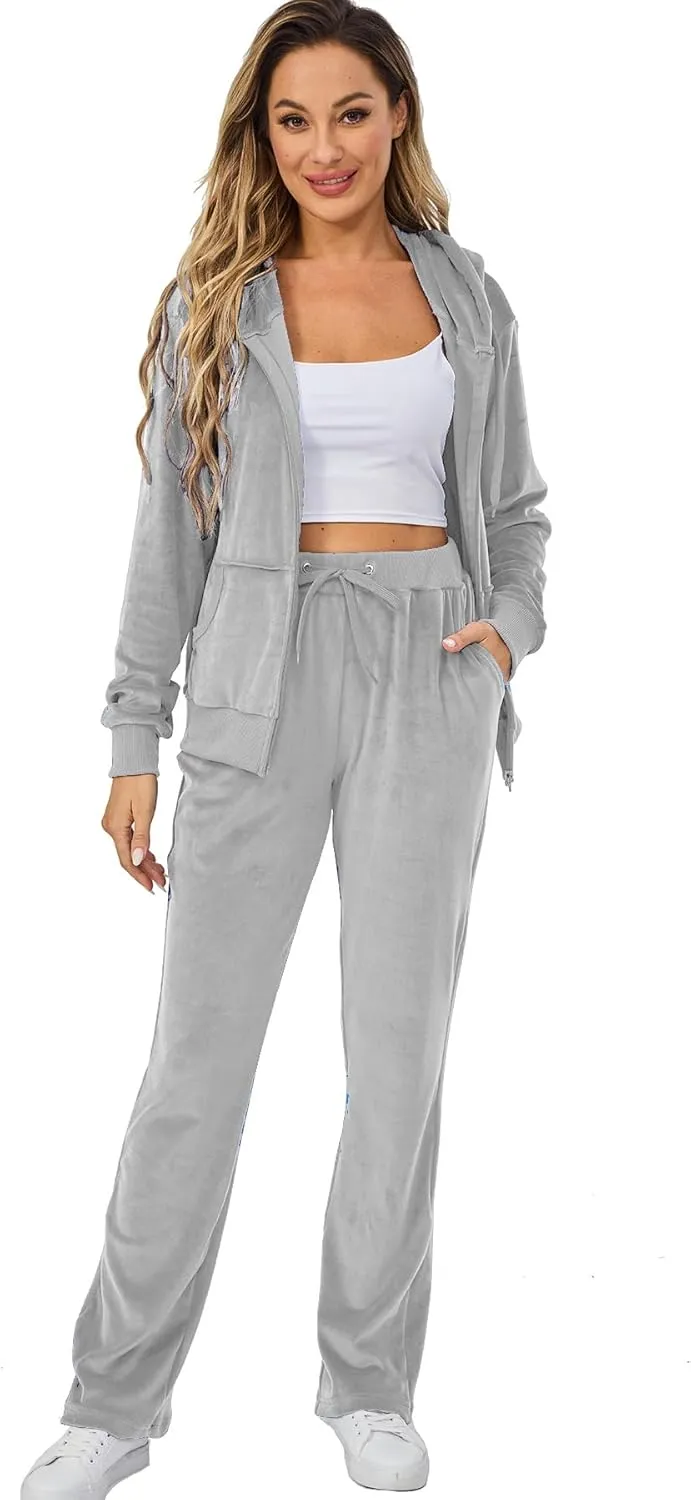 Velour Track Suits for Women Set Fall Sweatsuits 2 Piece