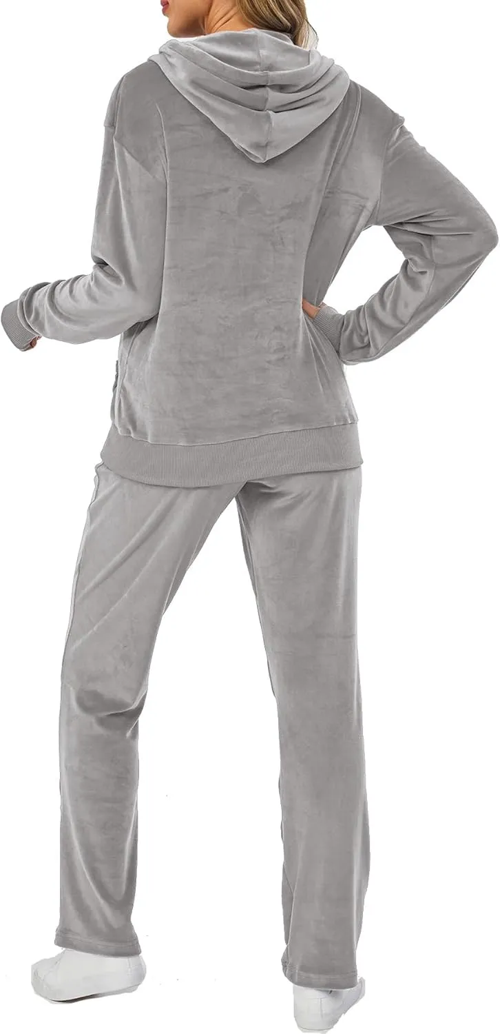 Velour Track Suits for Women Set Fall Sweatsuits 2 Piece