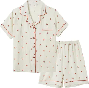 Vopmocld Big Girls Button Down Sleepwear Short Sleeve With Shorts 2PCS Pajama Sets Casual Lapel Loungewear Patterns Printed