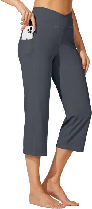 Willit Women's Yoga Capris Pants High Waist Leggings Crossover Straight Leg Athletic Exercise Workout Crop Capris 21"