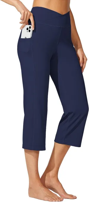 Willit Women's Yoga Capris Pants High Waist Leggings Crossover Straight Leg Athletic Exercise Workout Crop Capris 21"