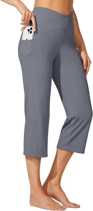 Willit Women's Yoga Capris Pants High Waist Leggings Crossover Straight Leg Athletic Exercise Workout Crop Capris 21"