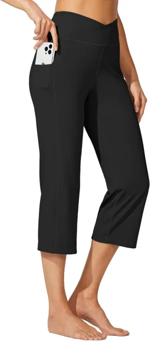 Willit Women's Yoga Capris Pants High Waist Leggings Crossover Straight Leg Athletic Exercise Workout Crop Capris 21"