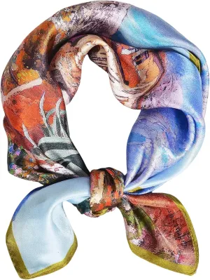 Women 100% Mulberry Silk Neck Scarf Lightweight Digital Print Small Square Scarfs- Neckerchief Gift Packing 21"*21"