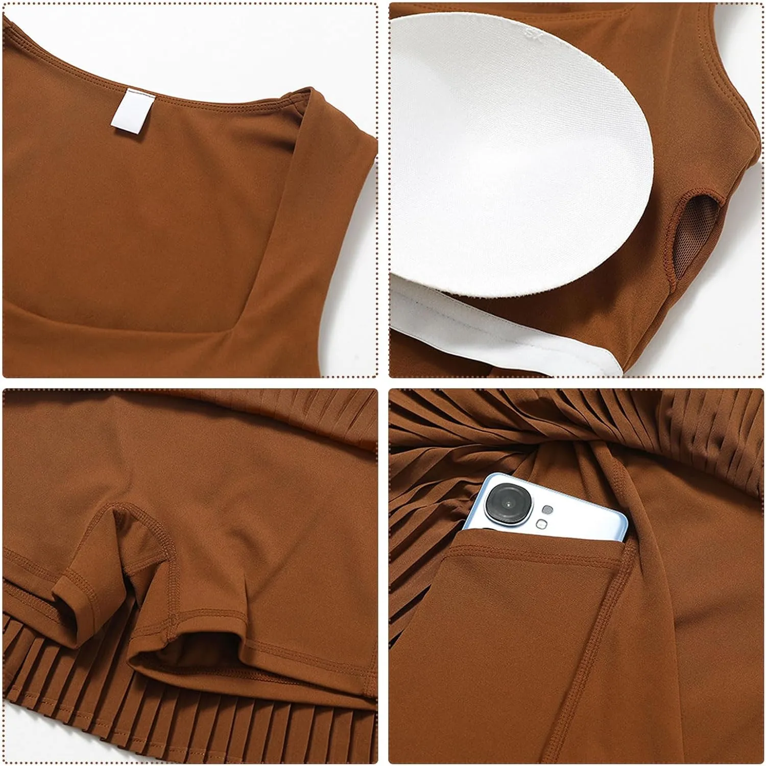Women 2 Piece Tennis Dresses High Waisted Pleated Skirt Sets Sleeveless Racerback Padded Crop Top Seamless Golf Outfits