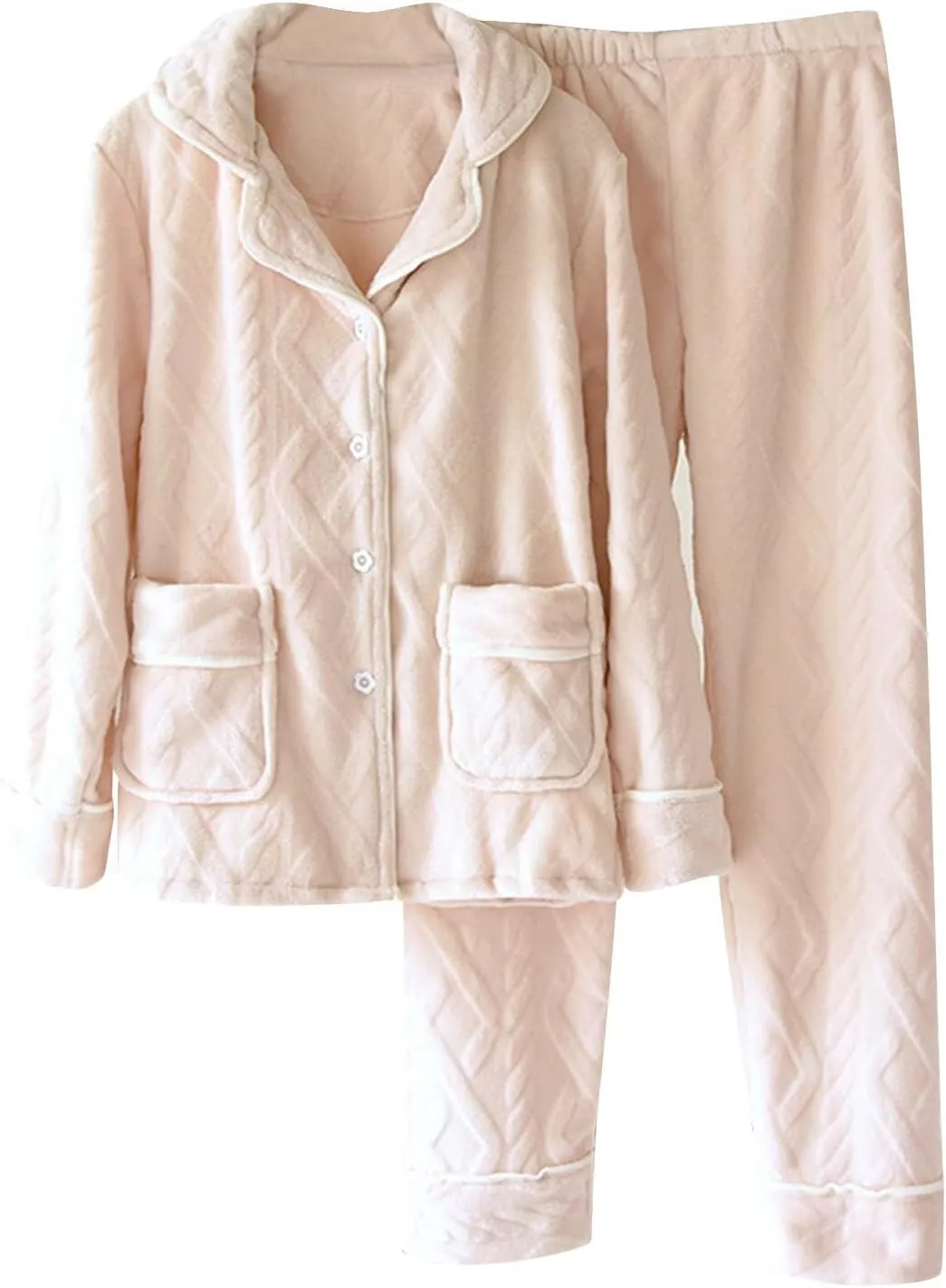 Women Flannel Pajamas Sets Fuzzy Pj Sets 2 Piece Lounge Set Winter Fluffy Pajama Set Button Tops and Pants Loungewear