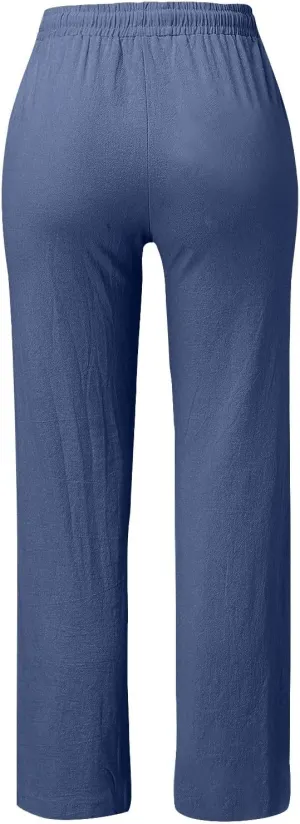 Women High Waisted Wide Leg Pants Casual Drawstring Elastic Trousers Comfy Straight Leg Long Pants Girls Flare
