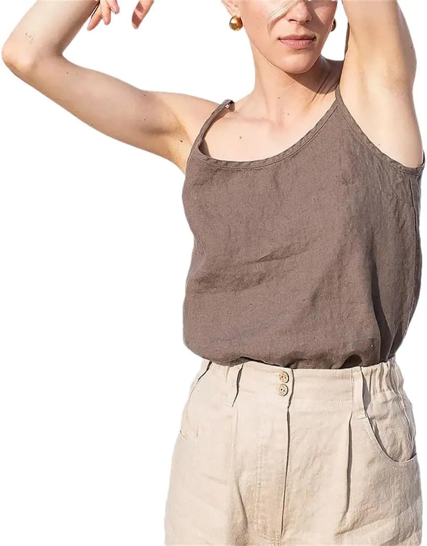 Women Linen Tops Solid Sleeveless Crop Top Basic Tanks Camis Korean Clothing