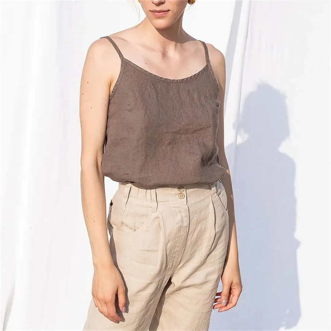 Women Linen Tops Solid Sleeveless Crop Top Basic Tanks Camis Korean Clothing