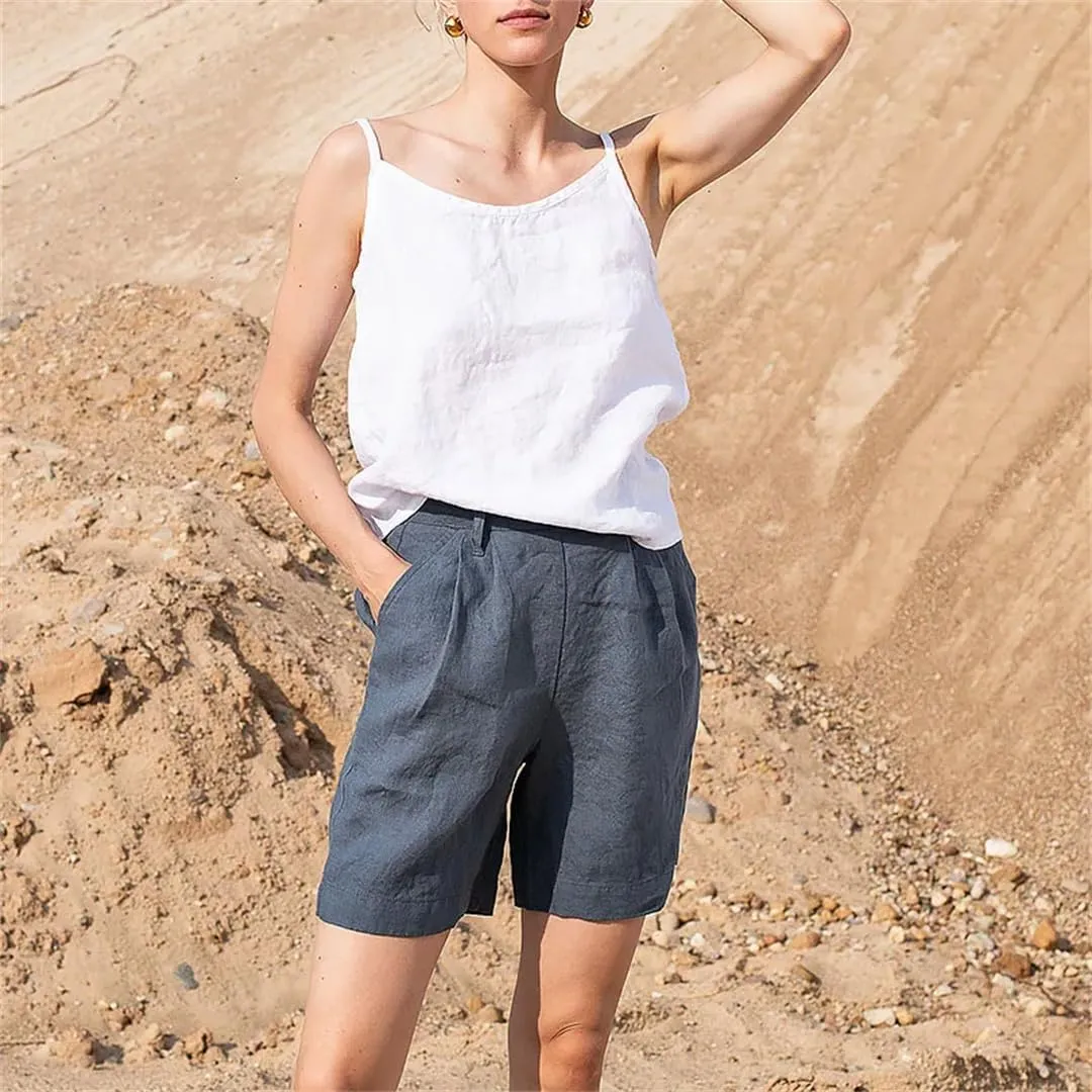 Women Linen Tops Solid Sleeveless Crop Top Basic Tanks Camis Korean Clothing