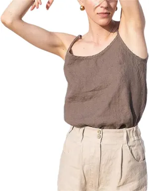 Women Linen Tops Solid Sleeveless Crop Top Basic Tanks Camis Korean Clothing