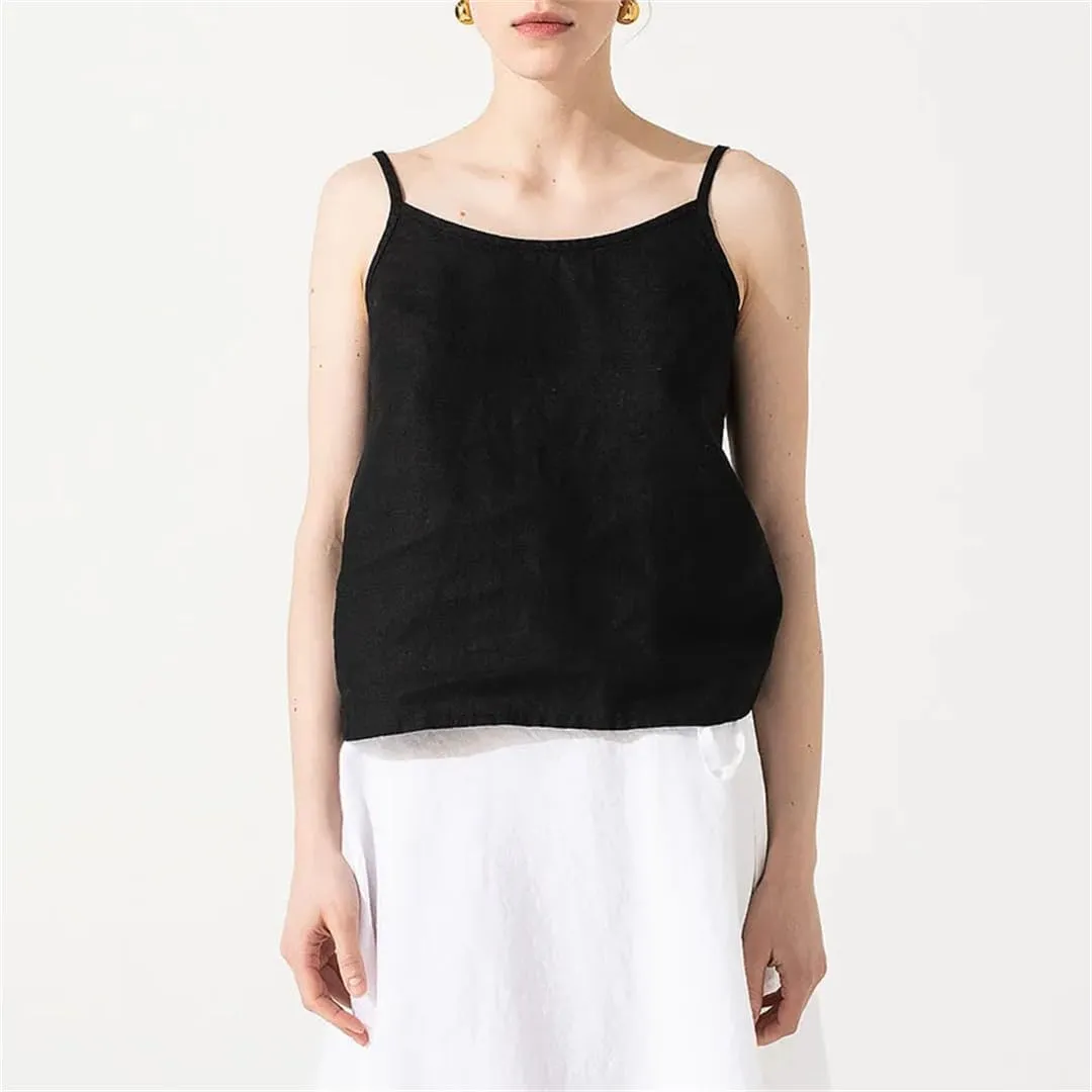 Women Linen Tops Solid Sleeveless Crop Top Basic Tanks Camis Korean Clothing