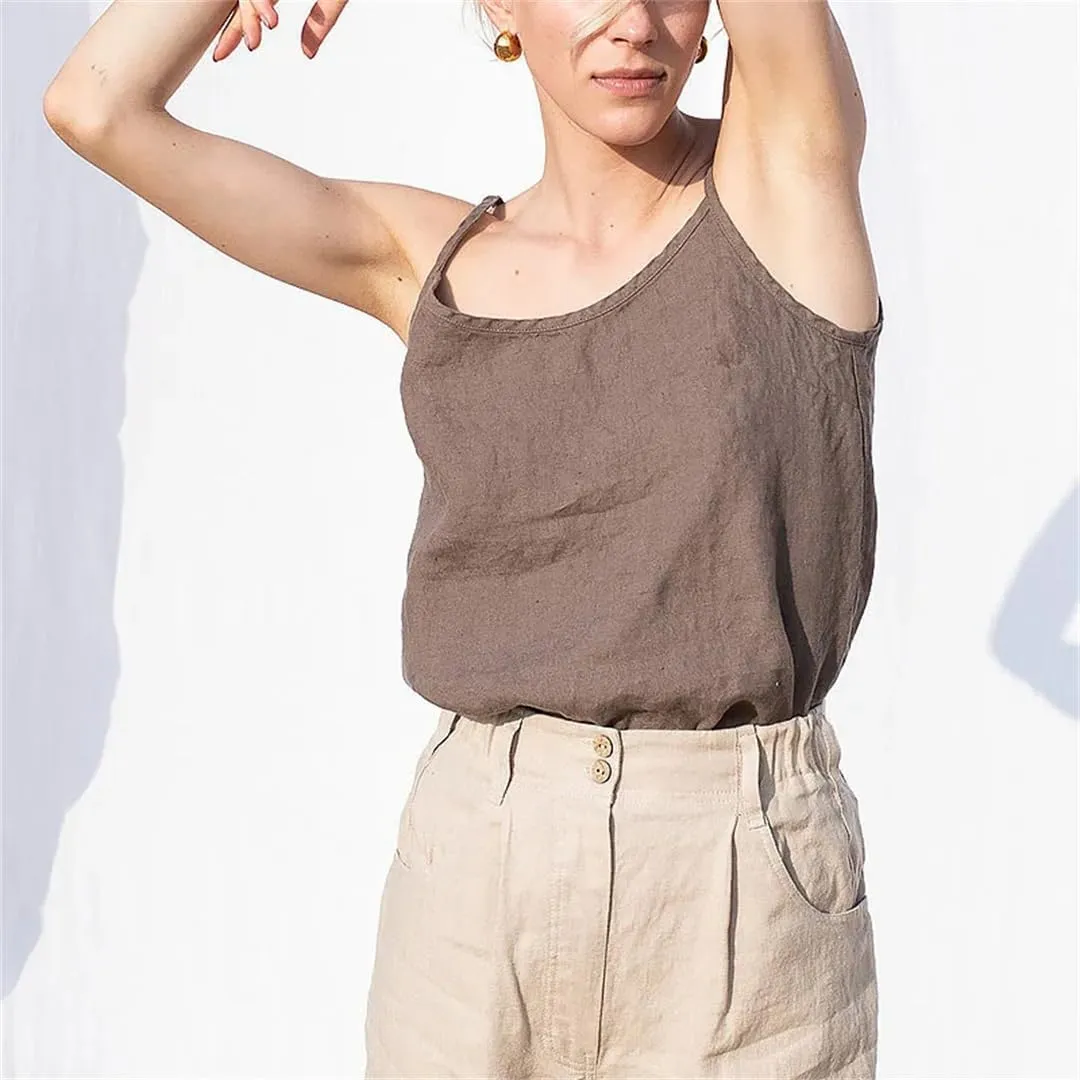 Women Linen Tops Solid Sleeveless Crop Top Basic Tanks Camis Korean Clothing