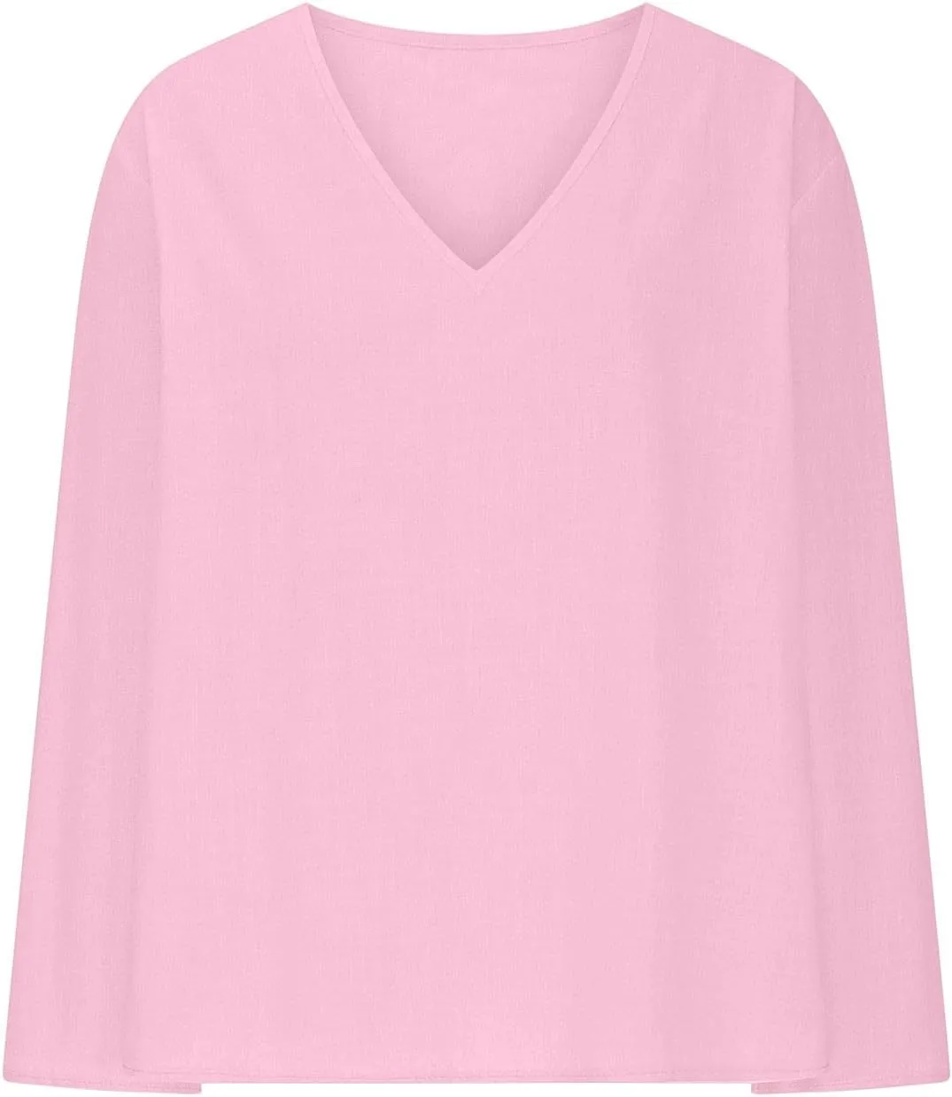 Women Long Sleeve Cotton Linen Tops Summer Casual V Neck Beach Vacation T-Shirts Loose Fit Vintage Basic Blouse for Going Out