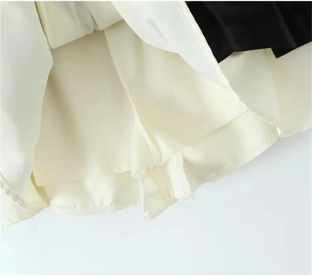 Women Patchwork Velour Skirt Pleated Mini Skirt Vintage High Waist Skirts