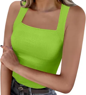 Women Tank Tops Sleeveless Square Neck Knit Ribbed Slim Fit Top Summer Trendy Casual Clothes Workout Running Outfits