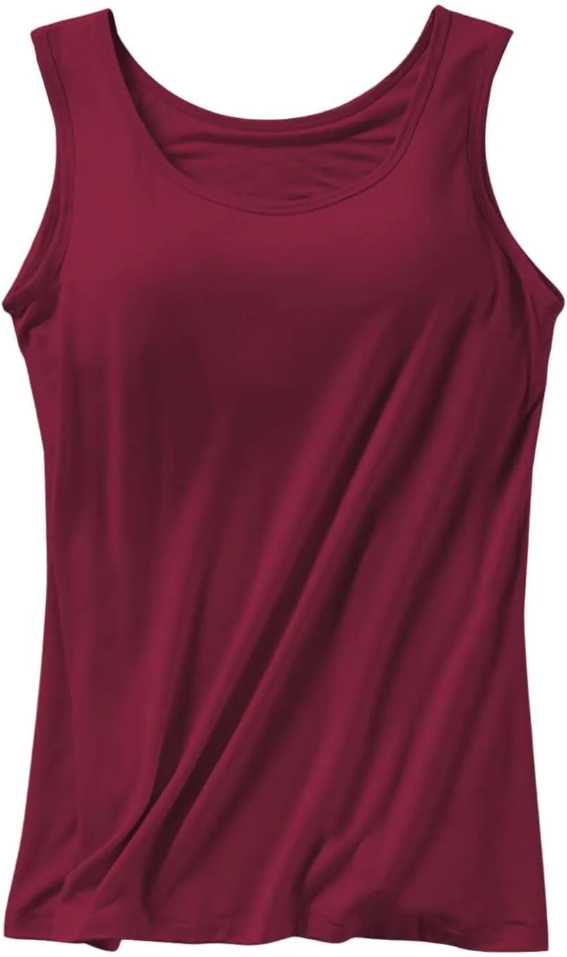 Women Tank Tops with Built in Bras 2025 Summer Strap Basic Layer Padded Bra Cami Shirts Cotton Workout Yoga Tops