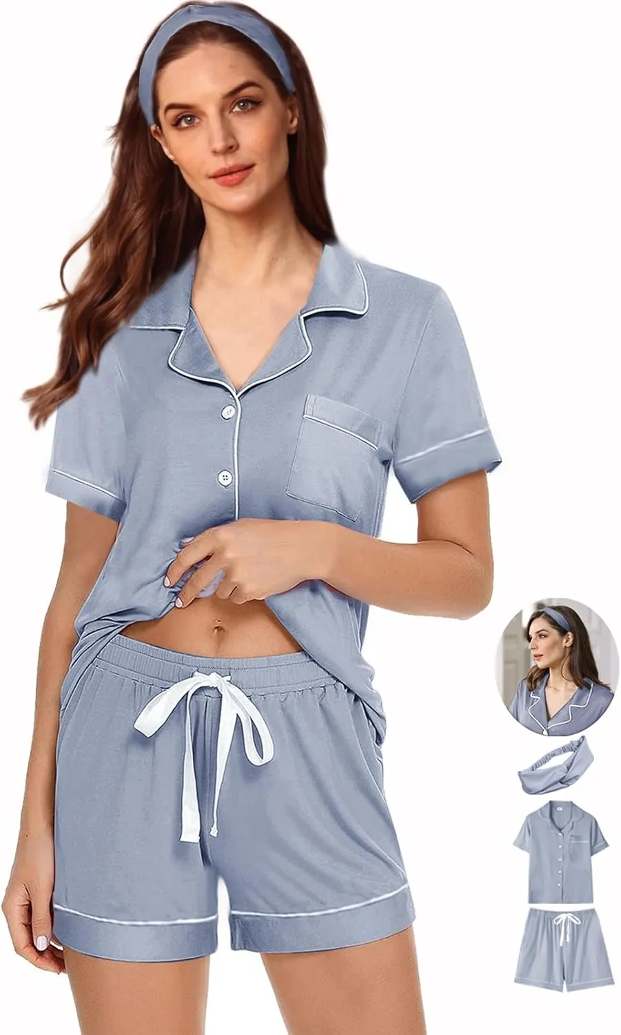 Womens 3Pcs Pajama Sets Soft Pajamas Set Button Down Sleepwear Knitted Pjs XS-XXL Pj Lounge Set Bride Nightwear