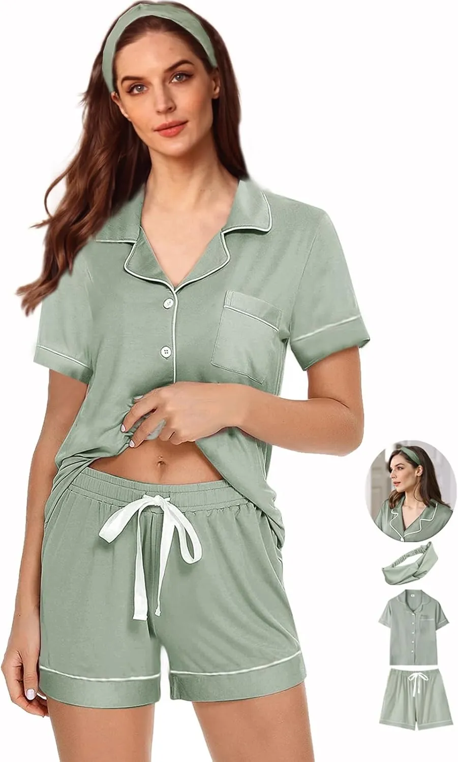 Womens 3Pcs Pajama Sets Soft Pajamas Set Button Down Sleepwear Knitted Pjs XS-XXL Pj Lounge Set Bride Nightwear