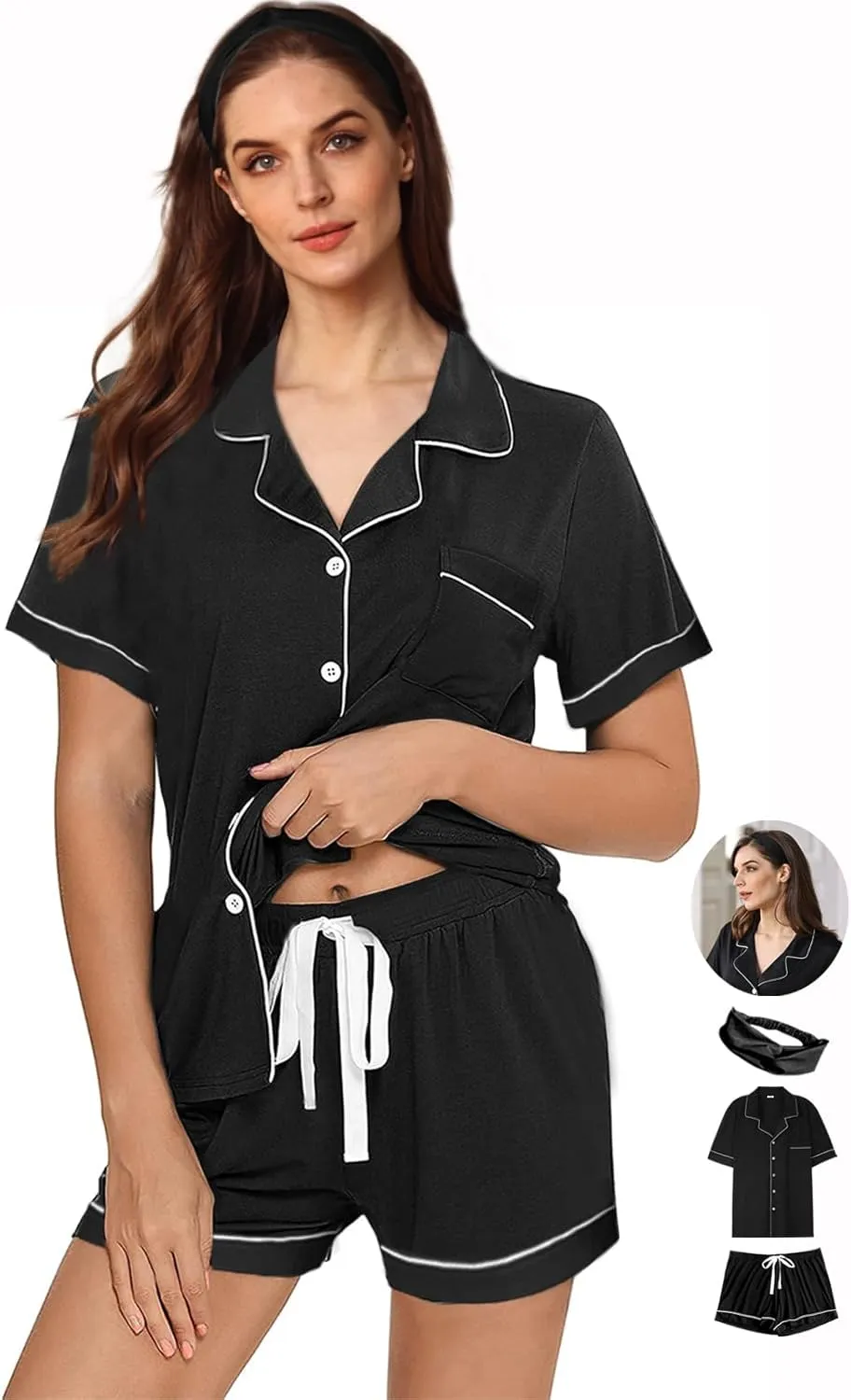 Womens 3Pcs Pajama Sets Soft Pajamas Set Button Down Sleepwear Knitted Pjs XS-XXL Pj Lounge Set Bride Nightwear