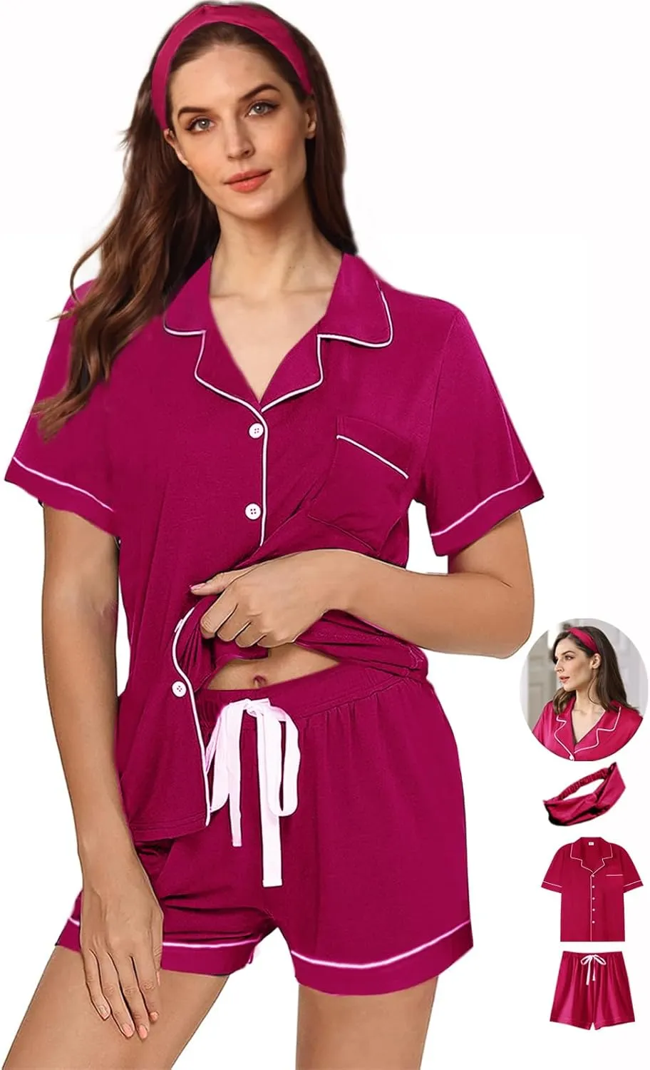 Womens 3Pcs Pajama Sets Soft Pajamas Set Button Down Sleepwear Knitted Pjs XS-XXL Pj Lounge Set Bride Nightwear