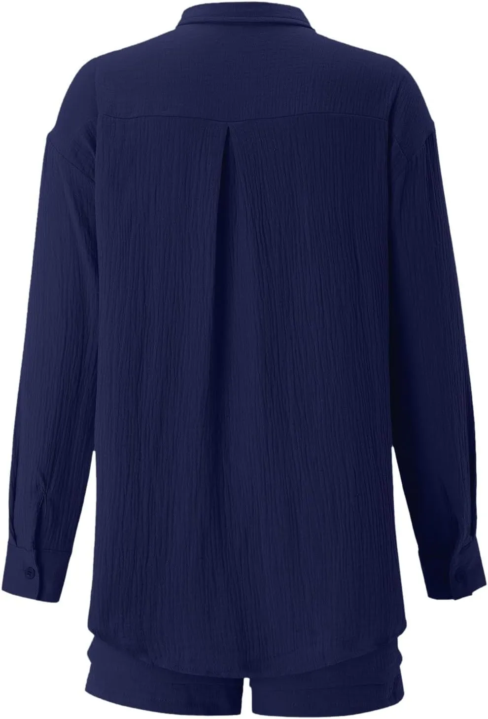 Women's Cotton Linen Lounge Sets Long Sleeve Button Down Shirt & High Waisted Shorts with Pockets 2 Piece Outfit