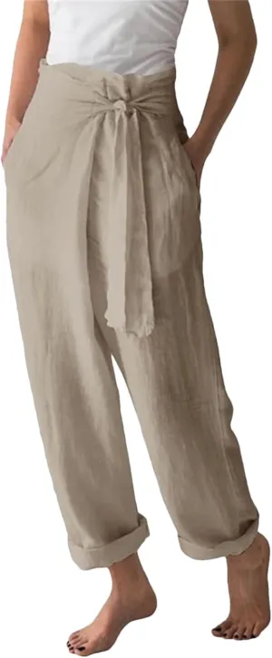 Women’s Cotton Linen Vintage Bloomers Wide-Leg Pants Year-Round Retro Loungewear
