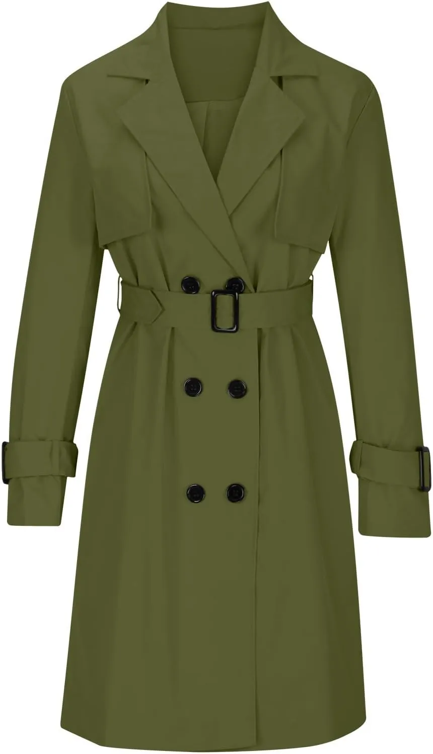 Women's Fashion Autumn Winter Solid Color Double Breasted Trench Coat Rain Windbreaker Women