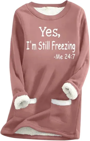 Womens Fleece Crewneck Sweatshirts Thermal Fleece Tops Round Neck Long Sleeve Pullover