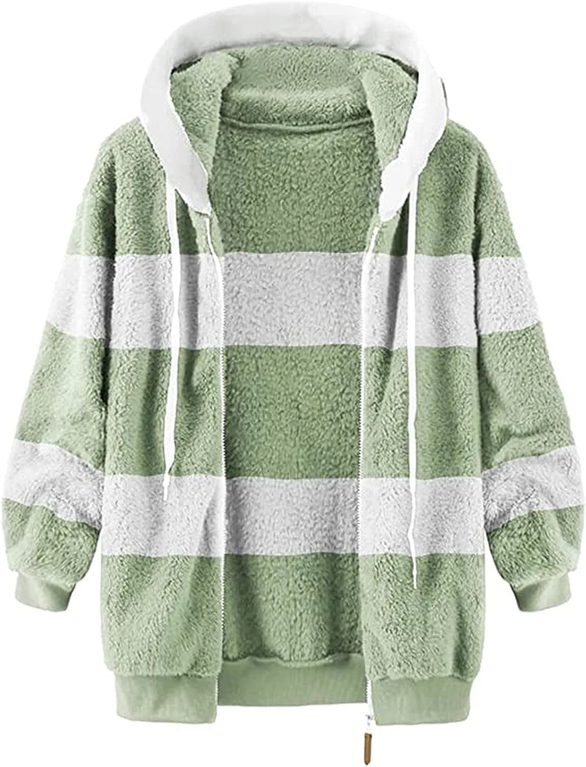 Women's Fleece Hooded Coat Loose Plus Size Zipper Winter Warm Long Sleeve Plush Hoodies Jacket Cardigan Sweaters