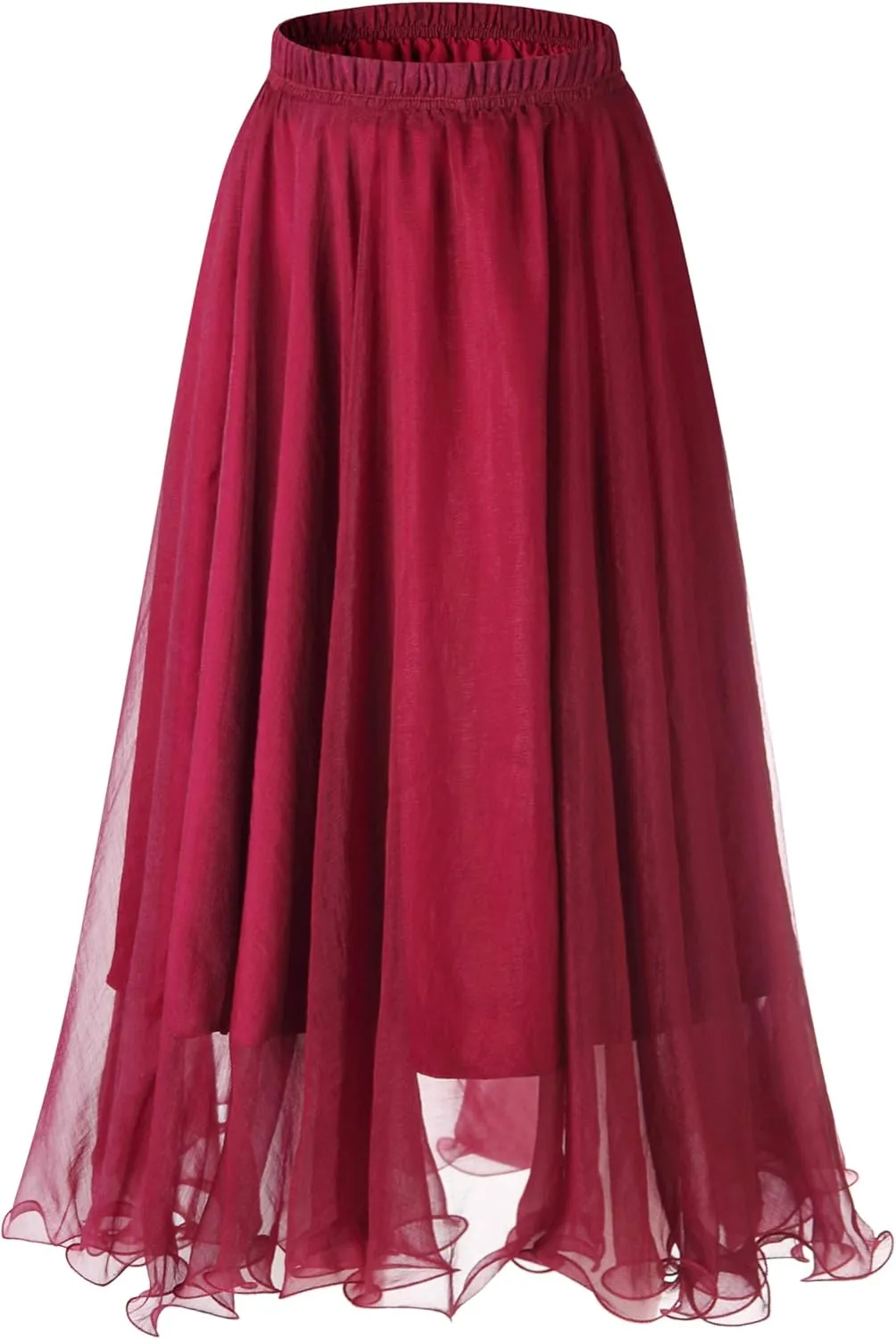 Womens Full/Ankle Length Elastic Waist Pleated Beach Maxi Chiffon Summer Long Skirt Big Hem Double Layer