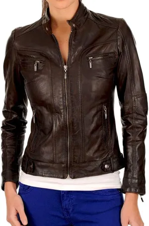 WOMEN'S LEATHER JACKET Bomber Motorcycle Biker Real Lambskin Leather Jacket for Womens