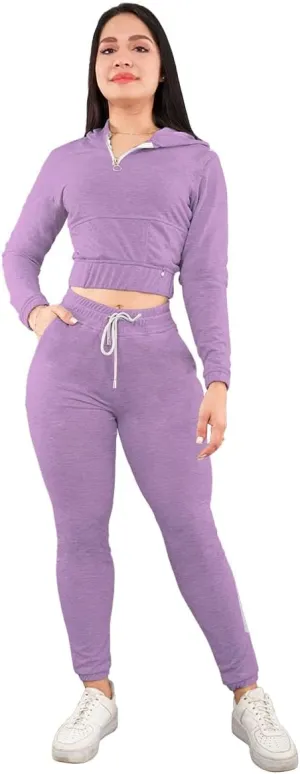 Women's Long Sleeve Crop Top and Pants Pajama Sets 2 Piece Jogger Long Sleepwear Loungewear Pjs Sets,Black,Small
