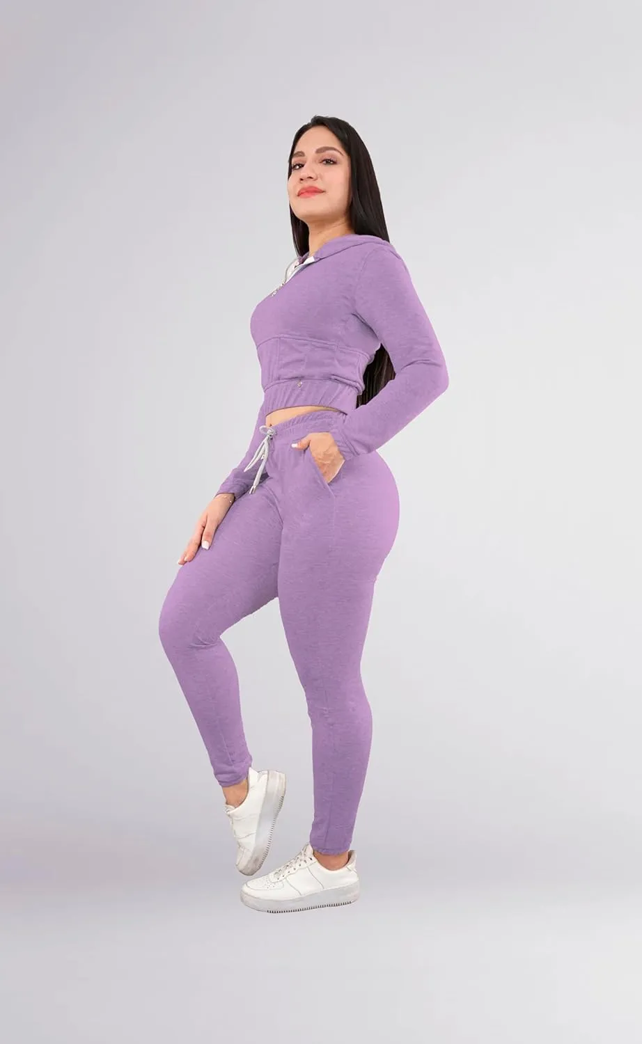 Women's Long Sleeve Crop Top and Pants Pajama Sets 2 Piece Jogger Long Sleepwear Loungewear Pjs Sets,Black,Small