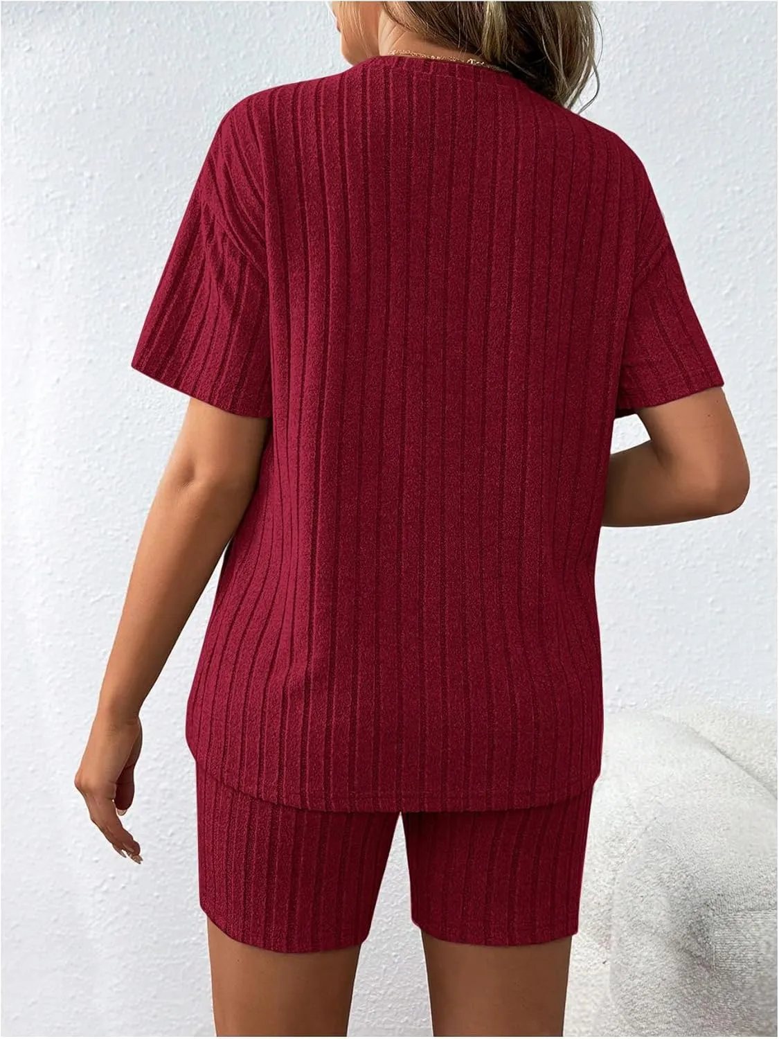 Women's Maternity Pajamas Set 2 Piece Outfits Rib Knit T Shirt and Biker Shorts Lounge Set Sleepwear