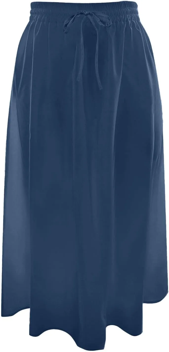 Women's Midi Skirt Summer Pleated Flowy Elastic High Waisted A-Line Skirt with Pockets Bohemia for Women 2025 Trendy