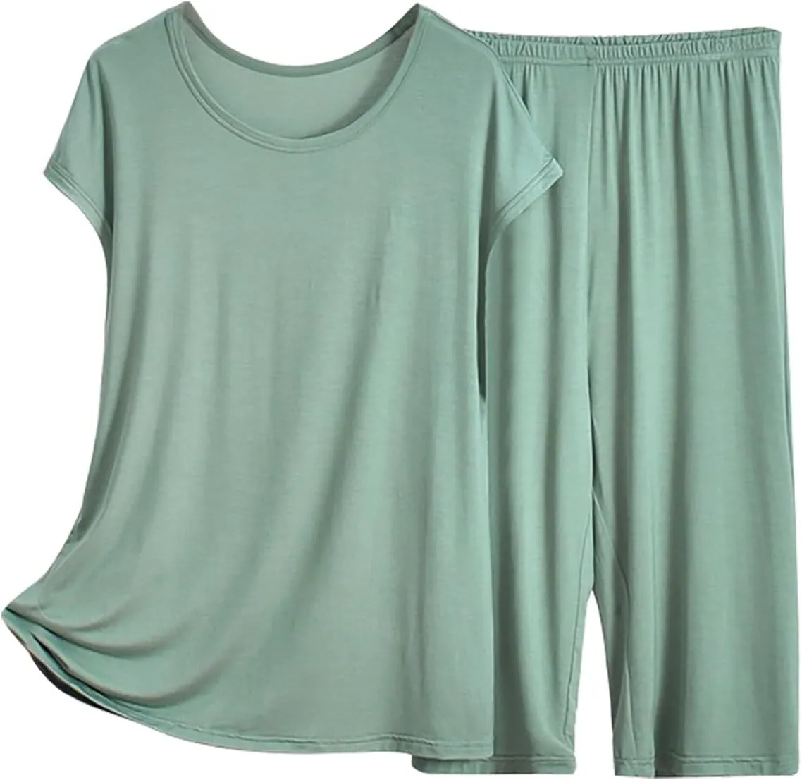 Women's Pajama Sets 2 Piece Casual Short Sleeve Tops Wide Leg Bottoms Loose Comfy Sleepwear Nightwear Soft Lounge Set