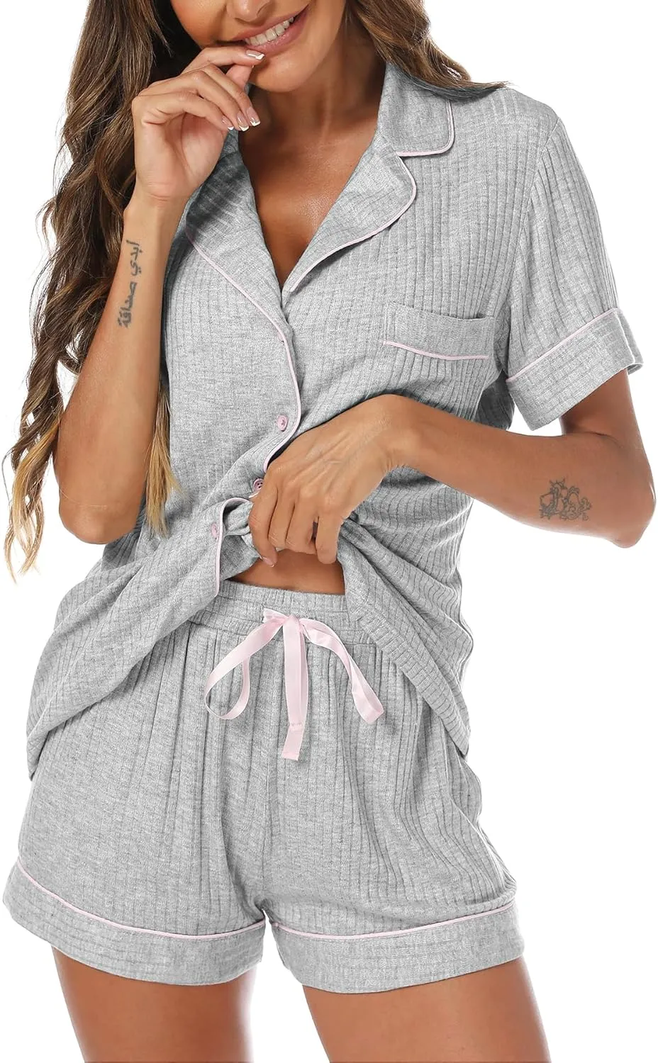 Womens Pajama Sets Button Down Short Sleeve Comfy 2 Piece Pj Set Sleepwear