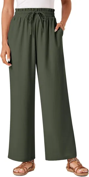 Womens Palazzo Pants Wide Leg High Waist Flowy 2025 Casual Summer Linen Beach Loose Comfy Boho Pants with Pockets