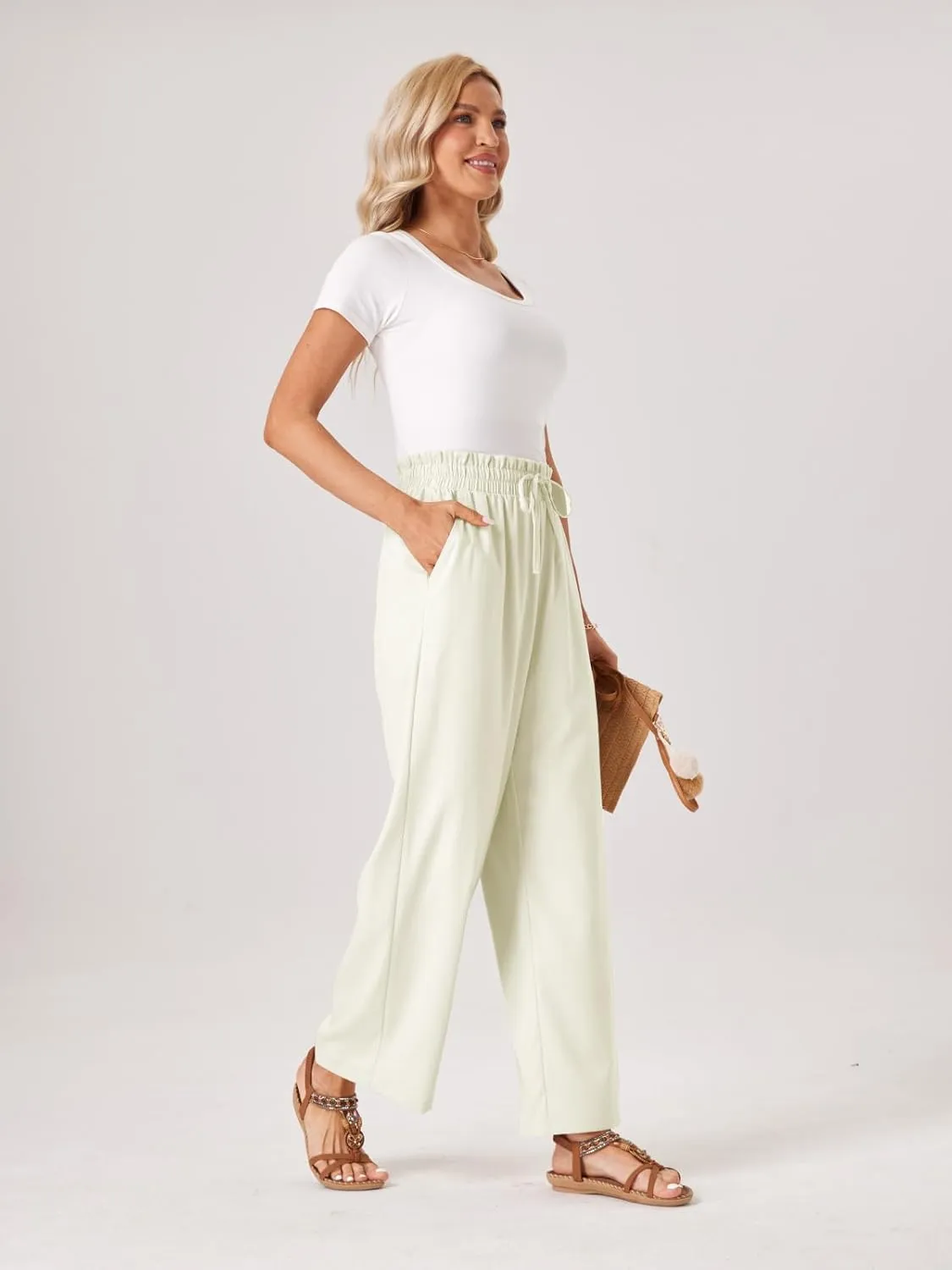 Womens Palazzo Pants Wide Leg High Waist Flowy 2025 Casual Summer Linen Beach Loose Comfy Boho Pants with Pockets