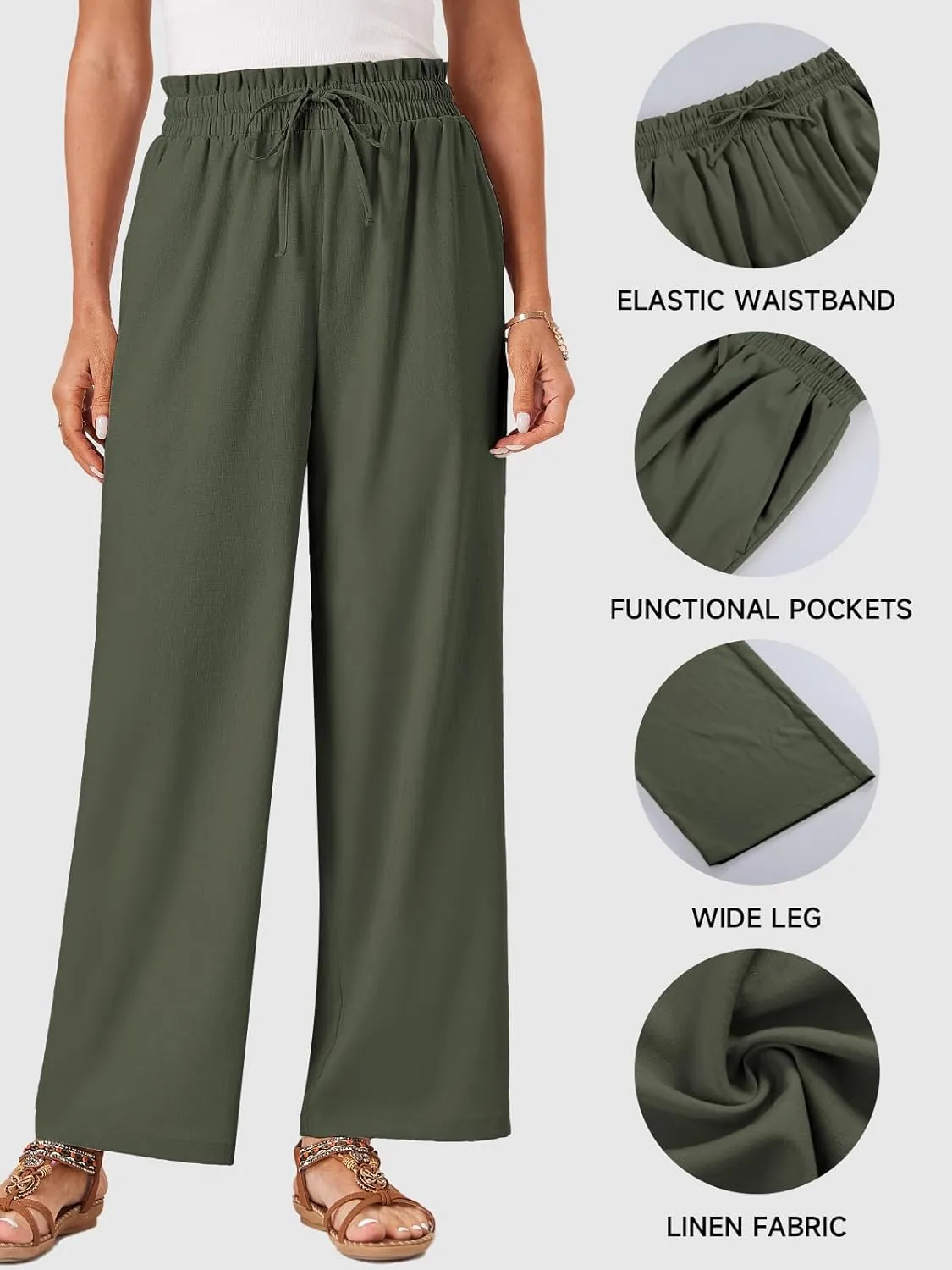 Womens Palazzo Pants Wide Leg High Waist Flowy 2025 Casual Summer Linen Beach Loose Comfy Boho Pants with Pockets
