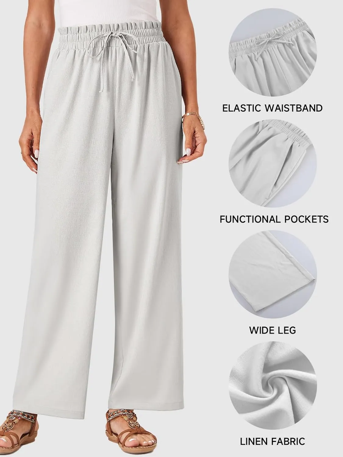 Womens Palazzo Pants Wide Leg High Waist Flowy 2025 Casual Summer Linen Beach Loose Comfy Boho Pants with Pockets