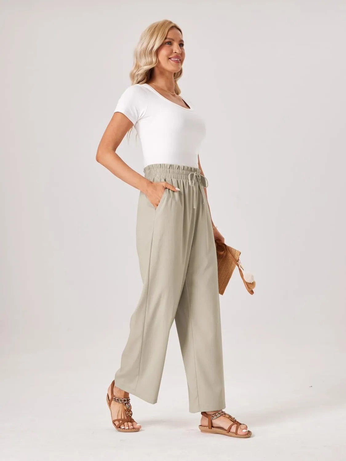 Womens Palazzo Pants Wide Leg High Waist Flowy 2025 Casual Summer Linen Beach Loose Comfy Boho Pants with Pockets