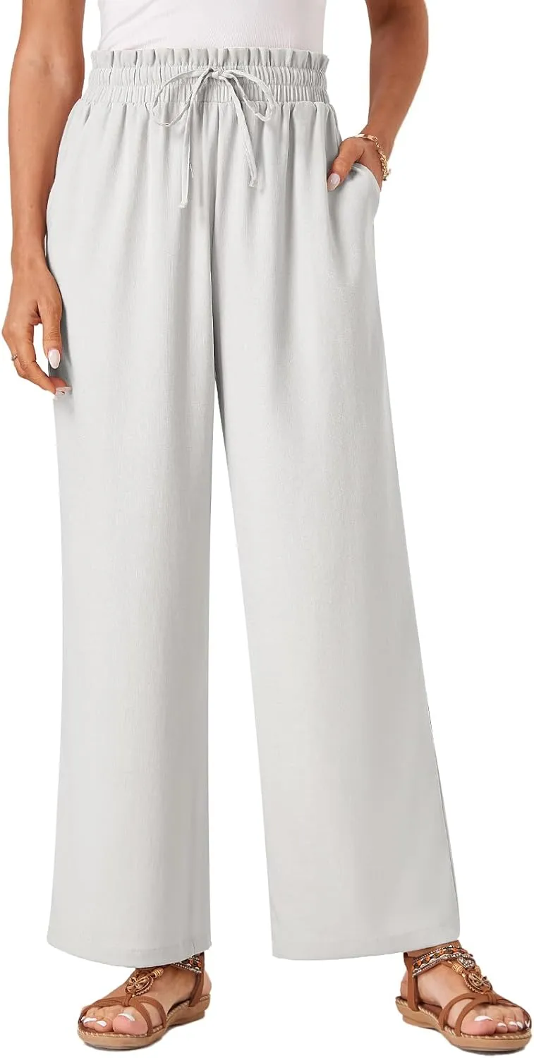 Womens Palazzo Pants Wide Leg High Waist Flowy 2025 Casual Summer Linen Beach Loose Comfy Boho Pants with Pockets