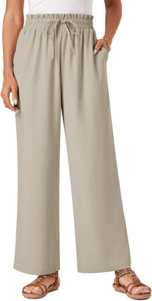 Womens Palazzo Pants Wide Leg High Waist Flowy 2025 Casual Summer Linen Beach Loose Comfy Boho Pants with Pockets
