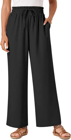 Womens Palazzo Pants Wide Leg High Waist Flowy 2025 Casual Summer Linen Beach Loose Comfy Boho Pants with Pockets