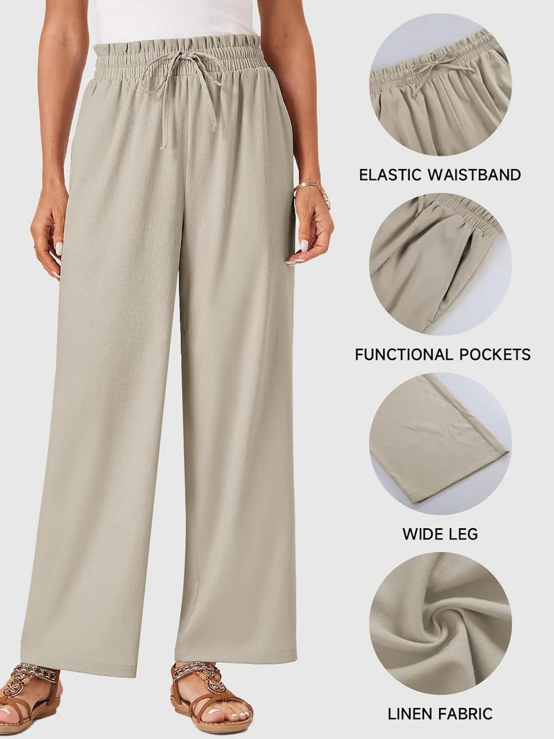 Womens Palazzo Pants Wide Leg High Waist Flowy 2025 Casual Summer Linen Beach Loose Comfy Boho Pants with Pockets