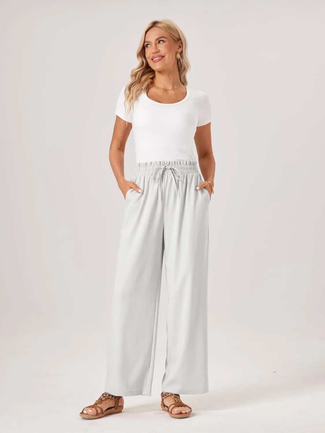 Womens Palazzo Pants Wide Leg High Waist Flowy 2025 Casual Summer Linen Beach Loose Comfy Boho Pants with Pockets