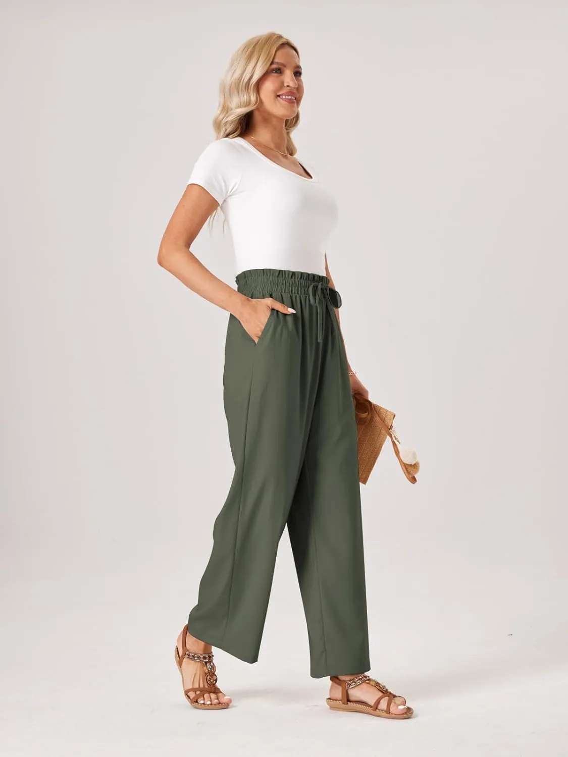 Womens Palazzo Pants Wide Leg High Waist Flowy 2025 Casual Summer Linen Beach Loose Comfy Boho Pants with Pockets