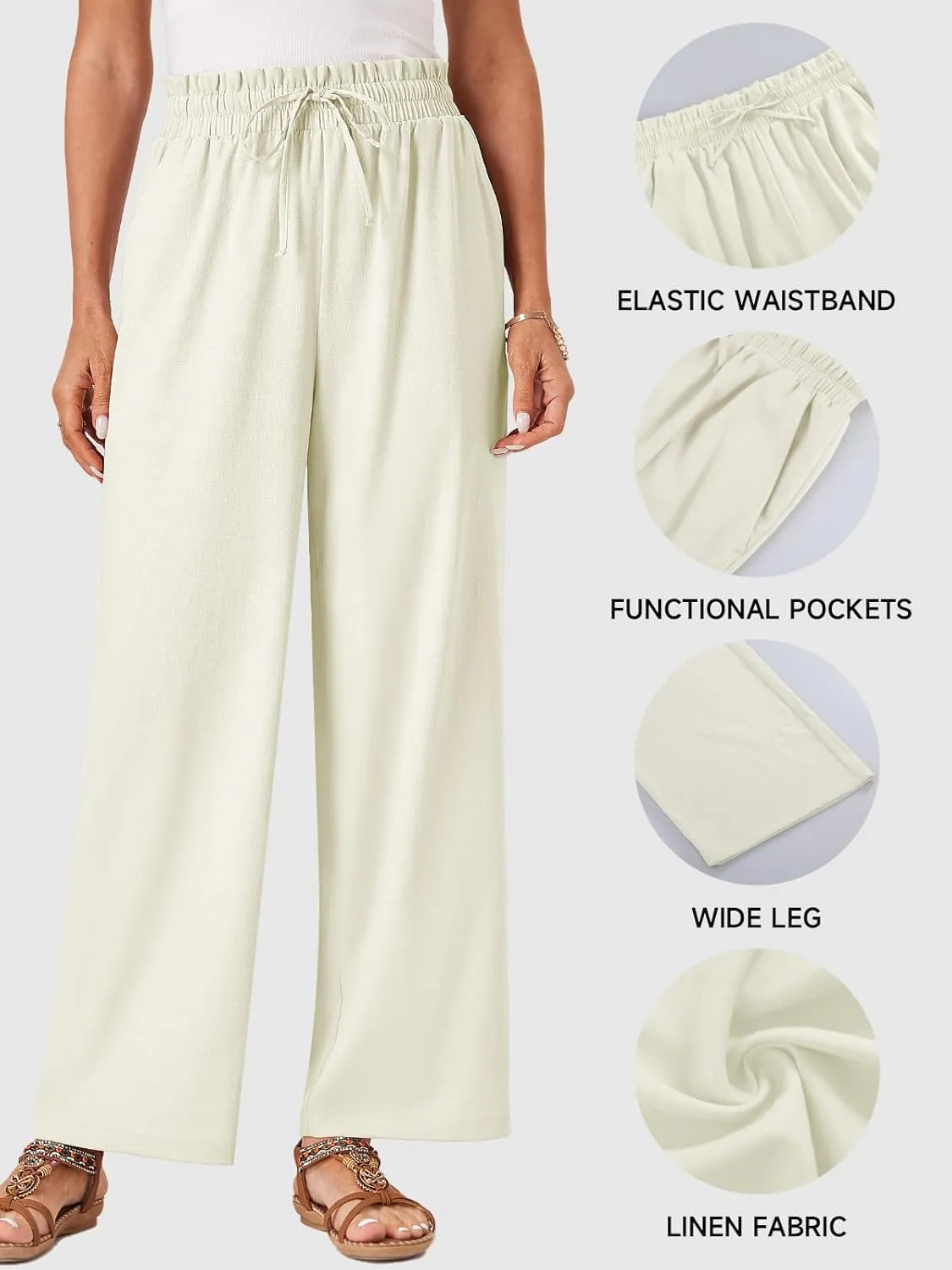 Womens Palazzo Pants Wide Leg High Waist Flowy 2025 Casual Summer Linen Beach Loose Comfy Boho Pants with Pockets